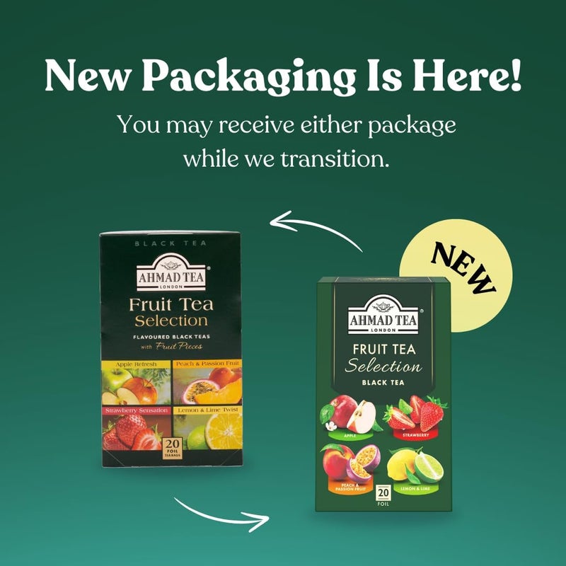 Ahmad Tea Fruit Tea Selection - 20 Foil Tea Bags of Black Tea with Apple, Strawberry, Peach & Passion Fruit, Lemon & Lime Flavors - Image 3